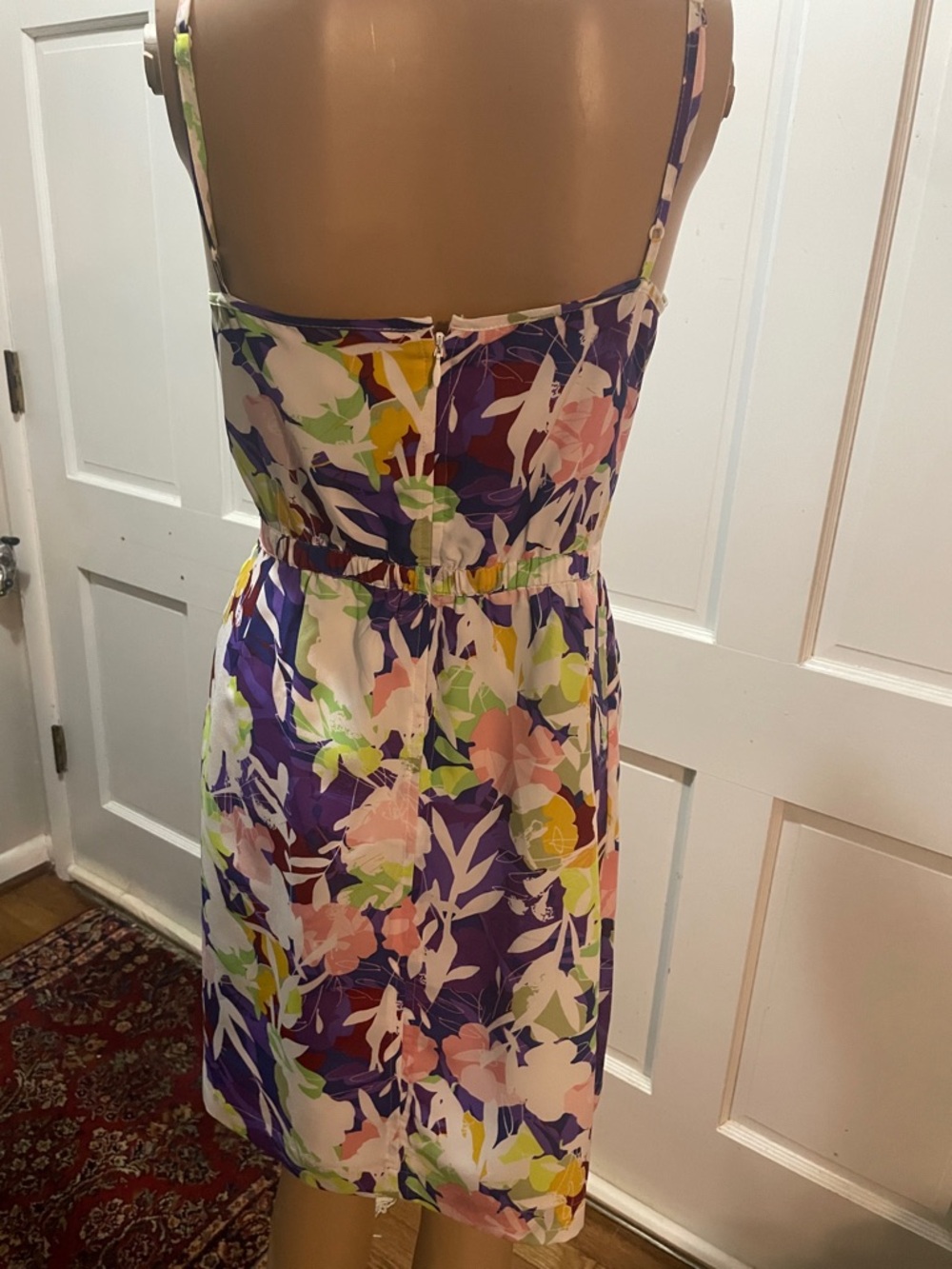 J. Crew Multicolor Floral Spaghetti Strap Dress - Purple Pink Green White - Picture 4 of 6